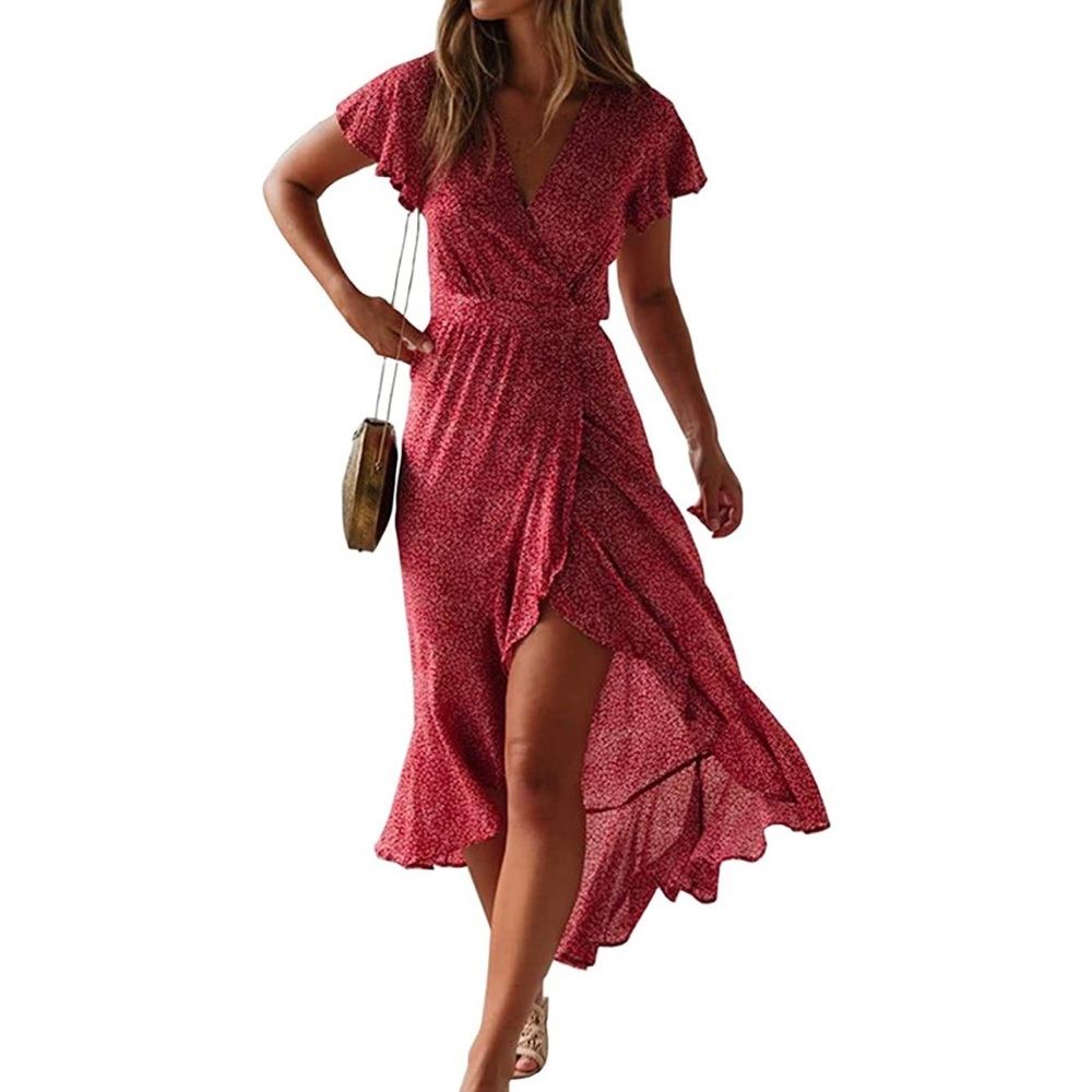 High-low wrap dress